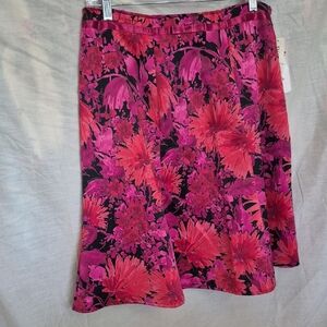 Notations Pink and Black Floral A-Line women's Skirt NEW WITH TAG
